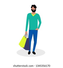 Vector flat men on the shopping