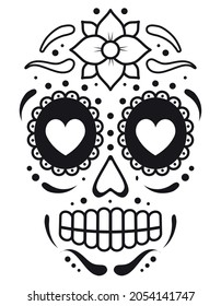 Vector flat Mexican sugar skull face isolated on white background