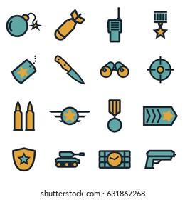 Vector flat military icons set on white background