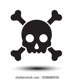 Vector flat minimal black skull and crossbones isolated on white background.