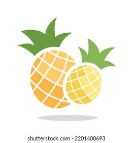 Vector Flat Minimal Style Pineapple Fruits Icon Design. Colorful two pineapple icons with Isolated on a white background. Vector illustration. Organic and Fresh Fruit Icon. Tropical fruit icon design.