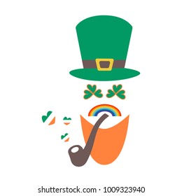 Vector flat minimalism style illustration of Irish hipster reminding a hero of Irish folk - leprechaun, symbol of St.Patrick Day. 