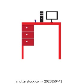 vector flat or minimalist computer with table or office illustration
