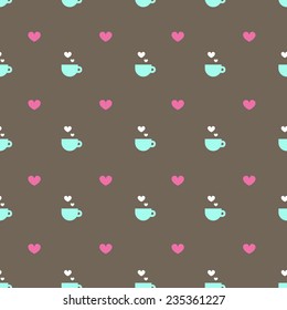 Vector flat minimalistic tea or coffee cup seamless pattern