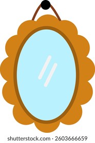 Vector flat mirror clipart. Cute house interior. Fairy house wall item illustration. Magic or fairytale home part element
