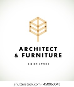 Vector flat modern architect studio logo design isolated on white background. Urban architect bureau insignia icon. Building company, construction industry brand mark icon.