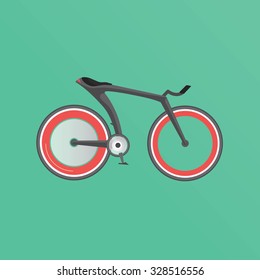 Vector Flat Modern Bicycle Icon. Sketch Of Technology Bike Concept. Bycicle Illustration, Rent, Logo, Logotype, Future Technology Velocipede Rental Sticker Badge Design, Repair Service Help Road Sign.