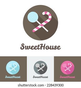 Vector flat modern candy shop or cafe logo set