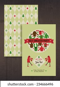 Vector flat modern creative concept design on christmas ugly sweater party | Tacky sweater party invitation template