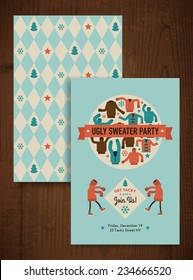 Vector flat modern creative concept design on christmas ugly sweater party | Tacky sweater party invitation template