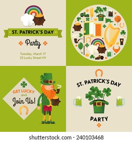 Vector flat modern creative concept design on Saint Patrick's Day party | St. Pat's Day party invitation design elements