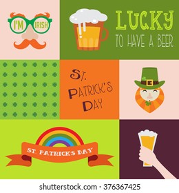 Vector flat modern creative concept design on Saint Patricks Day party. St. Pat's invitation design elementsa
