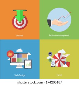 Vector flat modern icons on sample background