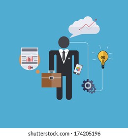 Vector flat modern icons on blue background