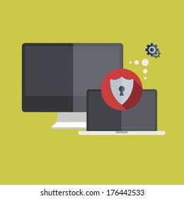 Vector flat modern icons on sample background