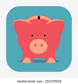 Vector flat modern illustration on little pink piggy bank | Classic porcelain money box | Ceramic penny bank rounded corners icon