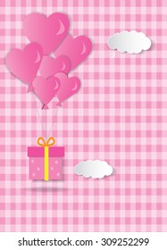 Vector flat modern illustration on gift box with balloons flying in the sky with sample text | Concept design on gift give away