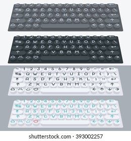 Vector flat modern keyboard, alphabet round buttons. Material design