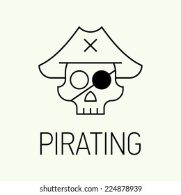 Vector flat modern line icon on pirating | Pirate skull with eyepatch symbol