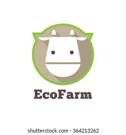 Vector flat modern minimalistic cow logo. Farm products sign