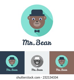 Vector flat modern minimalistic toy bear logo set