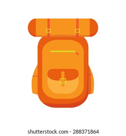 Vector flat modern set of hiking backpacks. Backpack front view. Hiking equipment icon. Graphics Illustration of camping  backpack. Travel backpack. Backpack isolated