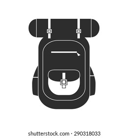 Vector flat modern set of hiking backpacks. Backpack front view. Hiking equipment icon. Graphics Illustration of camping  backpack. Travel backpack. Backpack isolated