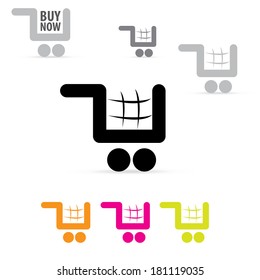 Vector flat modern shopping cart color icons. shopping symbol