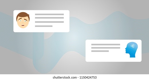 Vector flat modern style cartoon character illustration icon design. Isolated on white background. Chat bot robot concept, Dialog help service.Cute smiling chat bot is written off with a person man
