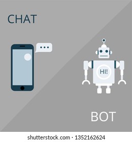 Vector flat modern style cartoon character illustration icon design. Isolated on grey background. Chat bot robot concept, Dialog help service.