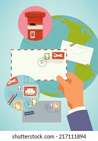 Vector flat modern worldwide airmail concept design illustration background | Correspondence and postal concept modern background template 