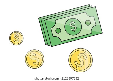 Vector Flat money Icon. Isolated Dollar Cent Sign and USD cash money USA Payment system. Dollar sign abstract. Flat Design Global Currency. Payment and Economy Concept Isolated Vector Design Element. 