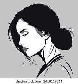 Ilustración monocromática de vectores de una joven con signos de agotamiento emocional.
