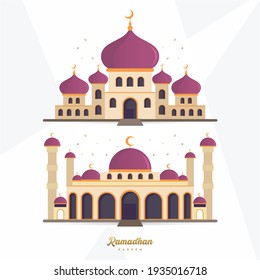 vector flat mosque isolated on white background. crescent and star. Vector Illustration. Eid greetings. Ramadhan month.