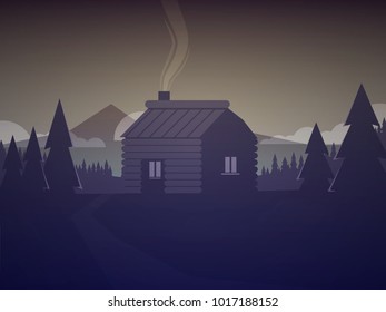 Vector flat mountain landscape sunrise illustration