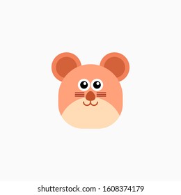 Vector Flat mouse's face isolated. Cartoon style illustration. Animal's head logo. Object for web, poster, banner, print design. Advertisement decoration element