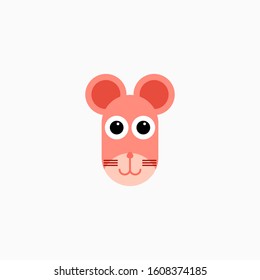 Vector Flat mouse's face isolated. Cartoon style illustration. Animal's head logo. Object for web, poster, banner, print design. Advertisement decoration element