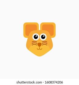 Vector Flat mouse's face isolated. Cartoon style illustration. Animal's head logo. Object for web, poster, banner, print design. Advertisement decoration element