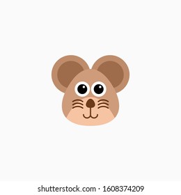 Vector Flat mouse's face isolated. Cartoon style illustration. Animal's head logo. Object for web, poster, banner, print design. Advertisement decoration element