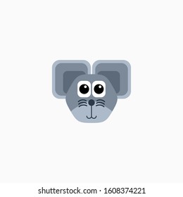 Vector Flat mouse's face isolated. Cartoon style illustration. Animal's head logo. Object for web, poster, banner, print design. Advertisement decoration element