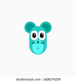 Vector Flat mouse's face isolated. Cartoon style illustration. Animal's head logo. Object for web, poster, banner, print design. Advertisement decoration element