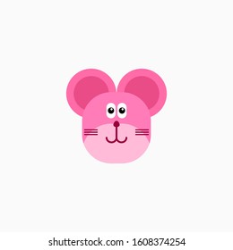 Vector Flat mouse's face isolated. Cartoon style illustration. Animal's head logo. Object for web, poster, banner, print design. Advertisement decoration element