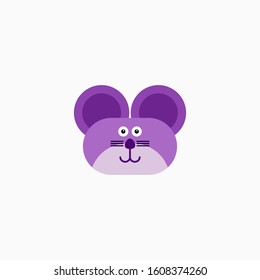 Vector Flat mouse's face isolated. Cartoon style illustration. Animal's head logo. Object for web, poster, banner, print design. Advertisement decoration element