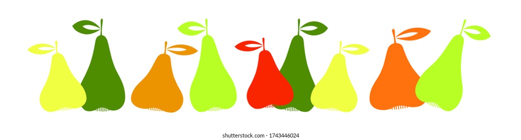 Vector flat multi-colored pears on a white background.