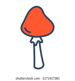 Vector flat mushroom. Mushroom with red cap. Outline. Fungus.