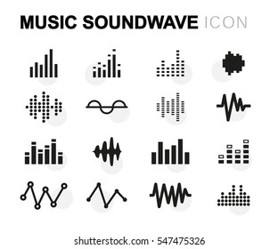 Vector flat music soundwave icons set on white background