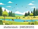 vector flat natural scenery, forest or mountains