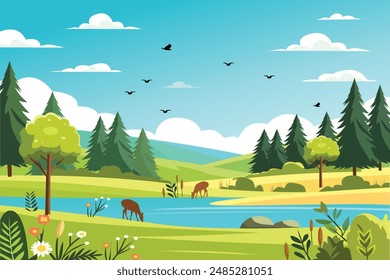 vector flat natural scenery, forest or mountains