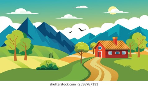 vector flat natural scenery, forest or mountains