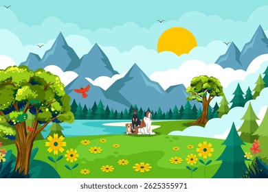 Vector flat natural scenery, forest or mountains, Illustration